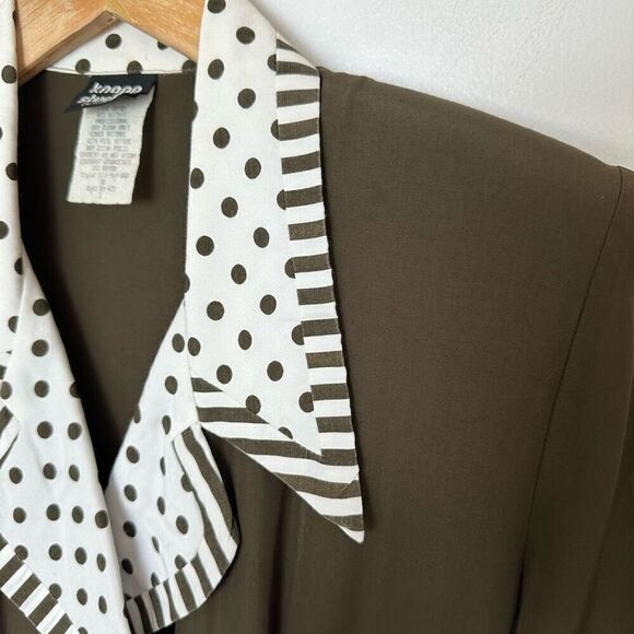 Knapp Studio Vintage Mod 1970s Women’s Olive Double Breasted Polka Dot Contrasti - Picture 10 of 12